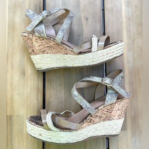 FINAL PRICE: Aldo Woven and Cork Wedge Heel with Snakeskin Strap Sandals